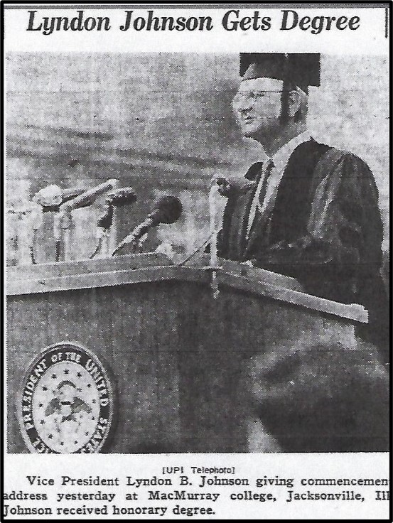 Vice President Lyndon Johnson delivering his commencement address in 1963.